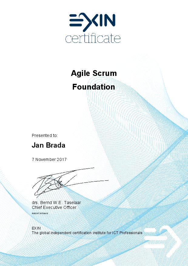 Certifikat Agile Scrum Foundation Jan Brada