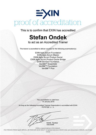 EXIN Accredited Trainer certificate Stefan Ondek