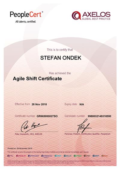 AgileSHIFT certificate Stefan Ondek