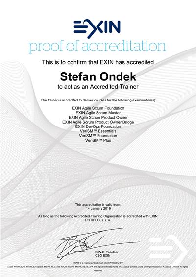 EXIN Accredited Trainer certificate Stefan Ondek