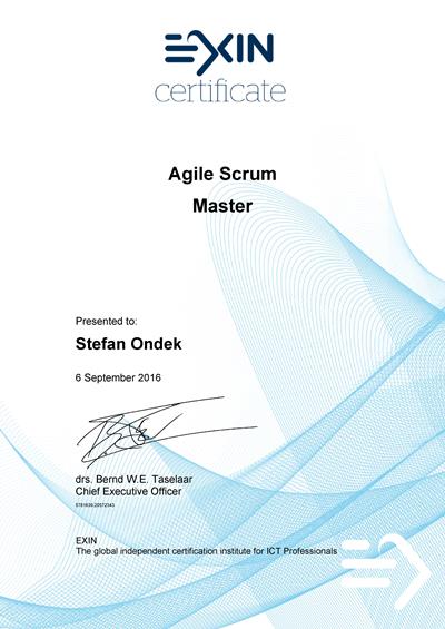 Agile Scrum Master Štefan Ondek certificate