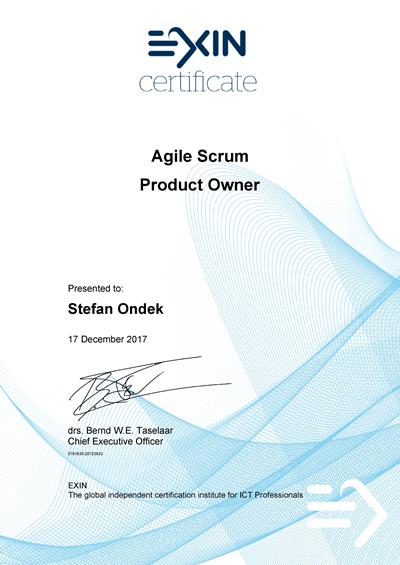 Agile Scrum Product Owner certificate Stefan Ondek