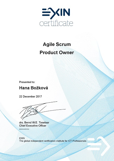 EXIN certificate Agile Scrum Product Owner