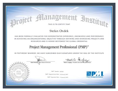 PMI PMP certificate Stefan Ondek