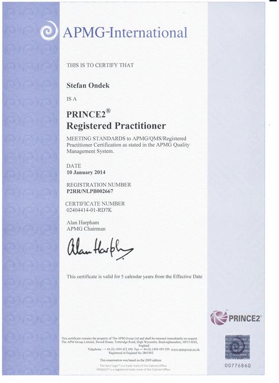 PRINCE2 Practitioner certificate Štefan Ondek