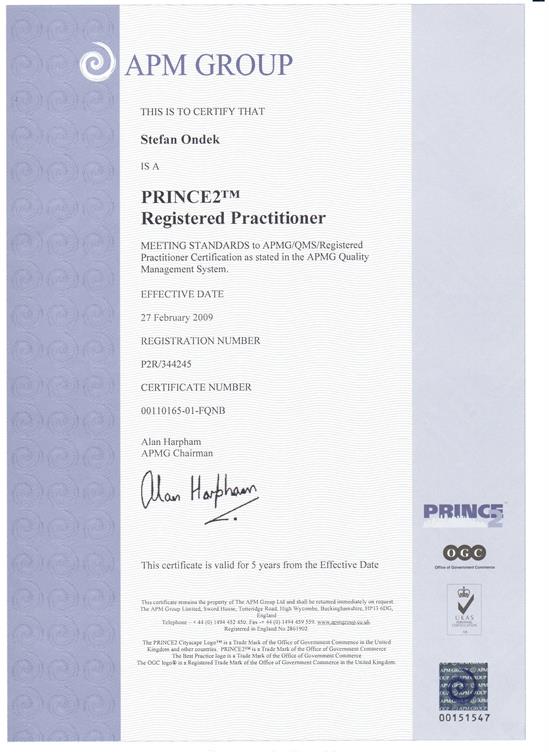 PRINCE2 Practitioner Certificate 2009-2014 Štefan Ondek