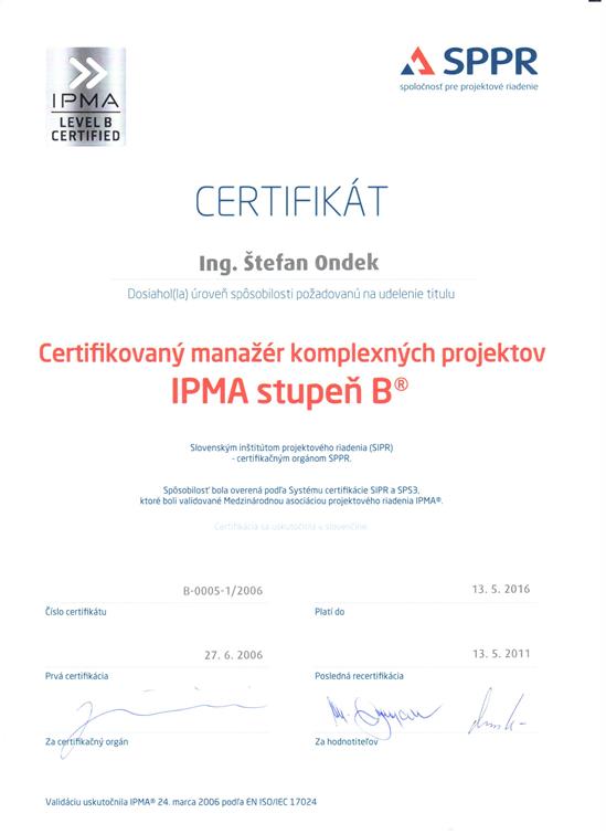 IPMA Level B certificate